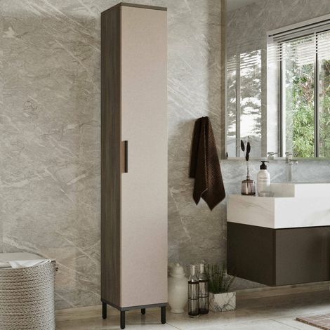 Armario Multiuso 1 Puerta Eusebe, 5 Estantes, Perchero, 6 Compartimentos, 30x184h cm Marrón (1/5)