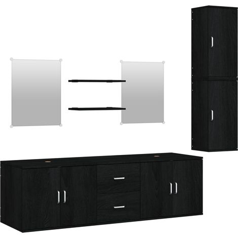 Maison Exclusive - 7-tlg. Badmöbel-Set Schwarz Holzwerkstoff