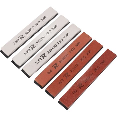 Ensemble de 6 pierres à aiguiser en corindon blanc (grains 180, 400, 800, 1200, 2000 et 3000) pour outils de cuisine (1/5)
