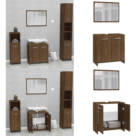 Meubles de salle de bain Chêne marron Bois d'ingénierie - Meuble De Salle De Bain - Ensemble De Meubles Salle De Bain - Armoire Salle De Bain - Miroir Salle De Bain - Rangement Salle De Bain - Home & (1/5)