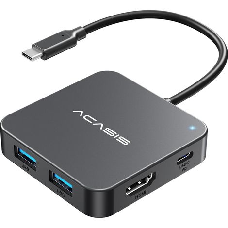 Adaptateur Hub USB C Multiport 6 en 1 vers 4K HDMI, 100W PD Charge, 3 USB-A 3.0, 1 USB-C 3.0, pour MacBook Air, Laptop, Surface Pro, XPS, Périphériques USB C et Dongle (Grey) (1/5)