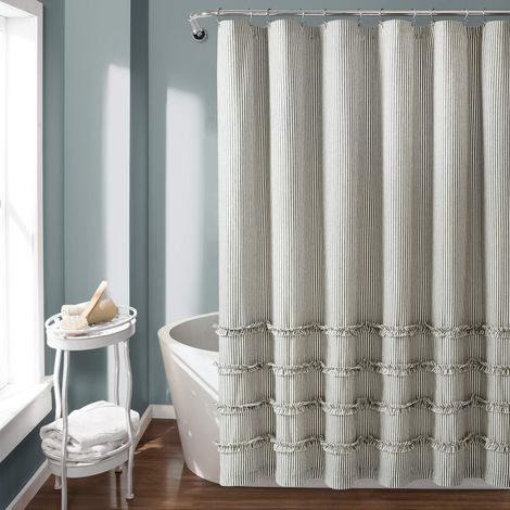 Rideau de Douche en Coton Teint à Rayures Vintage Gris 182,9 x 182,9 cm (1/5)
