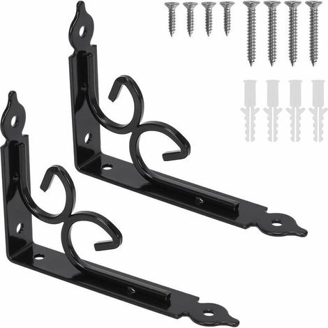 Equerres murales en métal noir vintage – Lot de 2, charge lourde, dimensions 150 x 115 mm, épaisseur 3 mm, avec vis et chevilles incluses