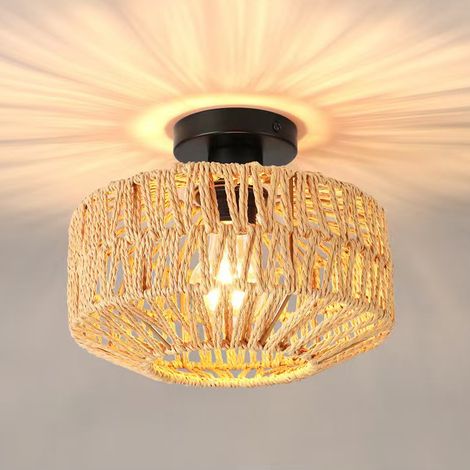 Plafonnier en rotin, lustre bohème, suspension de style industriel, lustre de plafond de style Wabi-sabi pour ferme, chambre, couloir, entrée, cuisine (1/5)