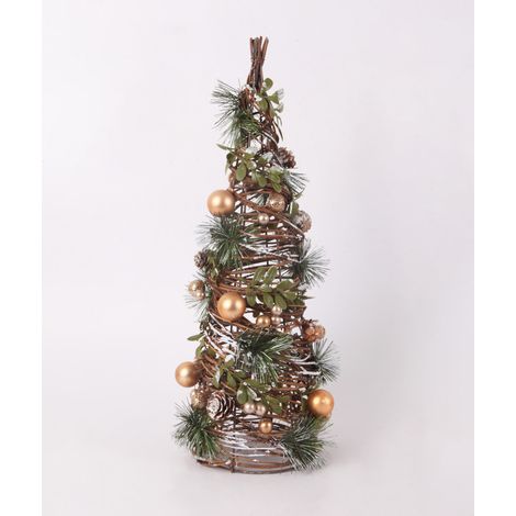 Deko-Weihnachtsbaum mit Weihnachtsschmuck Rattan 46 x 16 cm grün gold Weihnachtscharaktere