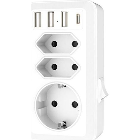 USB Socket, 7 in 1 Multiple Socket with 3 USB and 1 Type-C Port, 3 Way Multi-Socket Adapter with USB Charger (2 Euro Sockets and 1 Schuko) for Phone, Computer. (1/3)