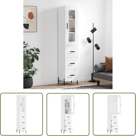 Buffet haut, Enfilade, Armoire de cuisine Blanc 34,5x34x180 cm Bois d'ingénierie WFE103990 DESIGN IN (1/5)