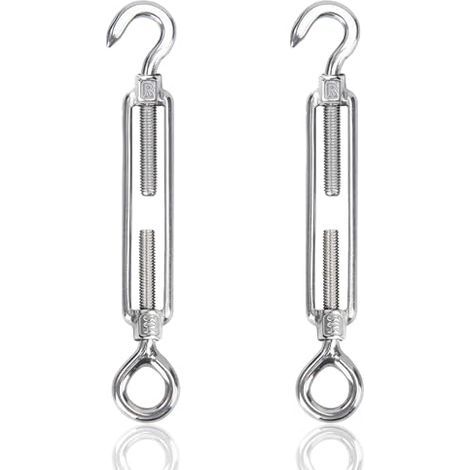 M8 Tendeur Cable 304 Acier Inoxydable Réglable Crochet De Ridoir Et Oeil Fil a Linge Tendeurs Elastique avec Crochets Fer Cloture Corde Exterieur 2pcs - (1/5)