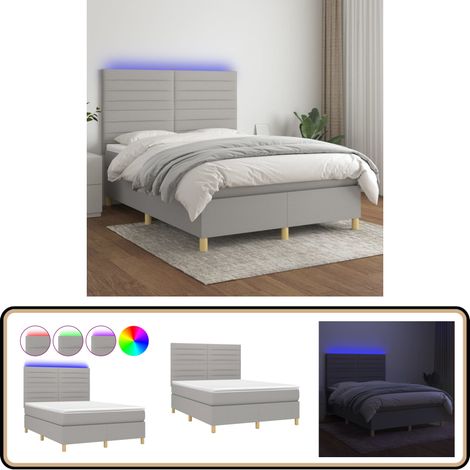 Boxspringbett mit Matratze & LED Hellgrau 140x200 cm Stoff - Boxspringbett - Doppelbett - Schlafsofa - Lattenrost - Bettrahmen