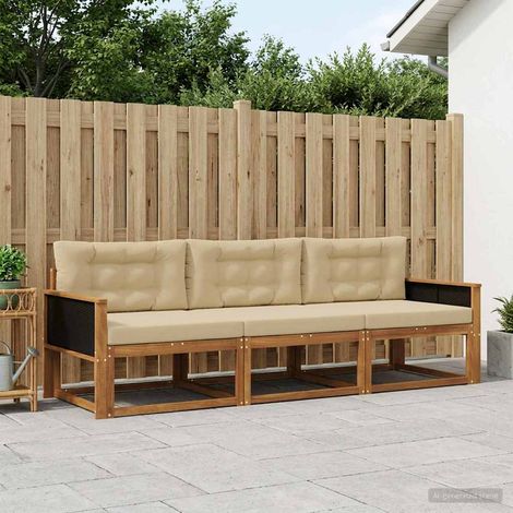 vidaXL Set di divani da esterno con cuscino 3 pcs Naturale e