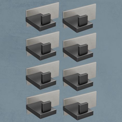 doporro Set 8 Ganci Adesivi da Parete Extra Forti in Acciaio Inox, Senza Forare, per Bagno, Cucina o Camera da Letto, Nero Opaco/Nichel Spazzolato (1/5)