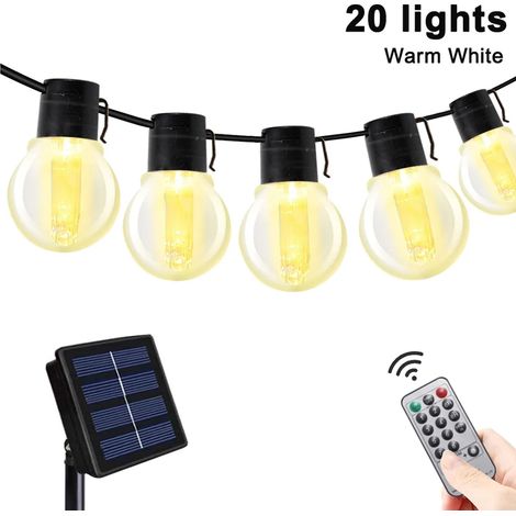 Luces de Cuerda al Aire Libre con Energía Solar 20 Bombillas LED 8M Luces de Hadas Ajustables Blanco Cálido para Navidad, Jardín, Balcón, Camping, Impermeables (1/4)