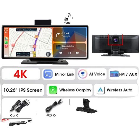 Caméra de voiture, Carplay sans fil, Écran de 10,26", Seulement caméra avant, Aucun (1/2)
