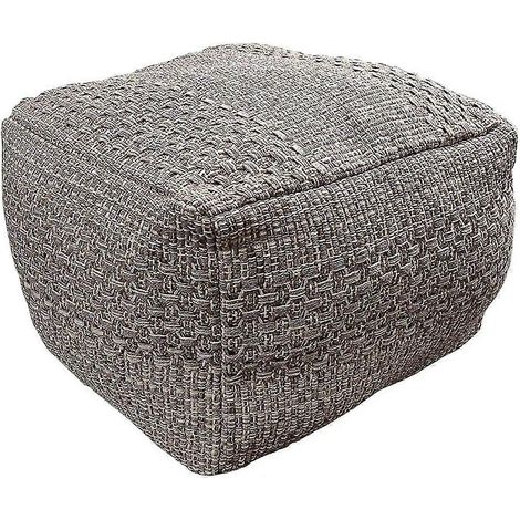 Housse de pouf, repose-pieds ottoman non rembourré, tissé à la main, doux, en coton et lin tricotés, coussin de sol carré, pouf non rempli (1/5)