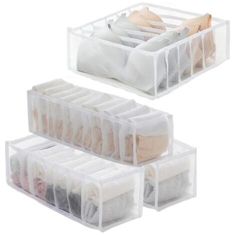 QORVA-Lot de 4 organiseurs de sous-vêtements pliables - Organisateur de tiroirs - Organisateur de penderie - Boîtes de rangement pour sous-vêtements, chaussettes, cravates, ceintures
