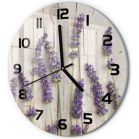Horloge Murale Ronde Quartz Verre Trempé Design Moderne Salon Chambre Bureau Lavande sur bois fi 30 cm (1/5)