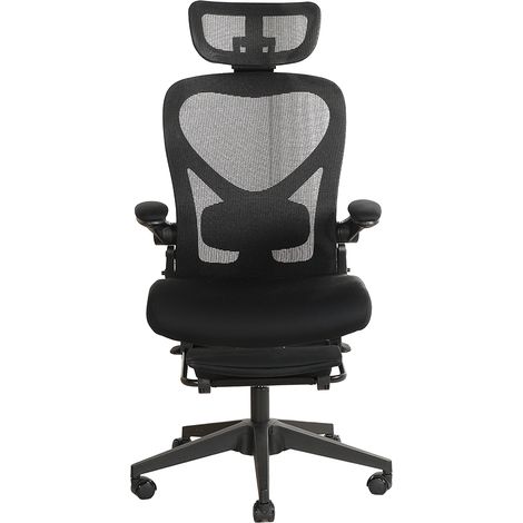 Silla de Oficina Ergonómica con Reposacabezas 3D, Soporte Lumbar Ajustable, Respaldo Plegable, Espuma Negra (1/5)