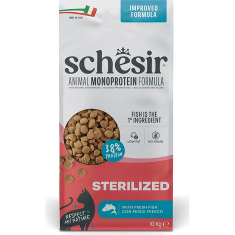 Alimento seco para gatos Schesir Monoprotein de pescado esterilizado, 10 kg (1/2)