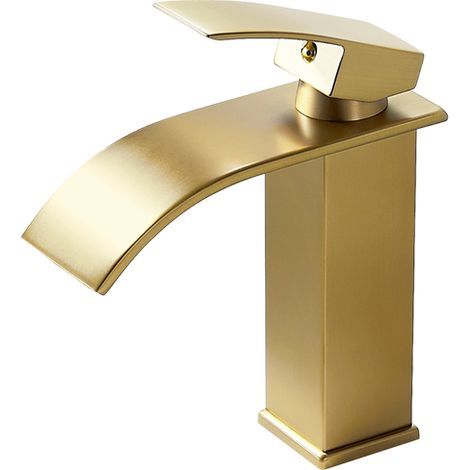 Modern Elegant Design Bathroom Sink Faucet, Brass Bathroom Mixer Tap, Gold Waterfall Faucet