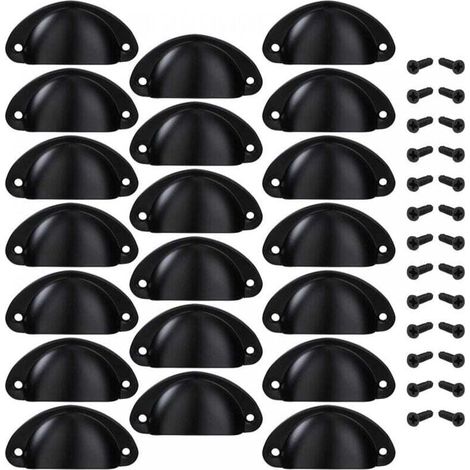 Muschelförmiger Schubladen- und Türgriff, dekorativer Griff für Möbel, Schubladen, Schränke und Kommoden, inklusive Schrauben, 20 Stück, Schwarz
