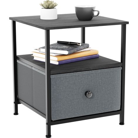 Chorley 1 Drawer Fabric Chest of Drawers Metal Frame Bedroom Living Room Storage, Grey-&-Black