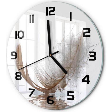 Horloge Murale Ronde Cadeau Original Verre Silencieuse pour Maison Salon Plume sur l'eau fi 30 cm (1/5)