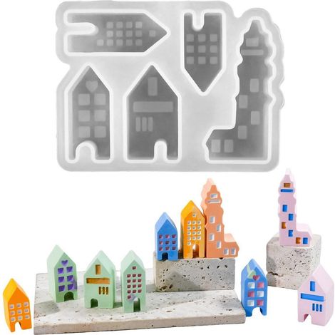 8er Set Mini Silikonformen Häuser, 3D Gießformen für DIY Deko & Geschenke
