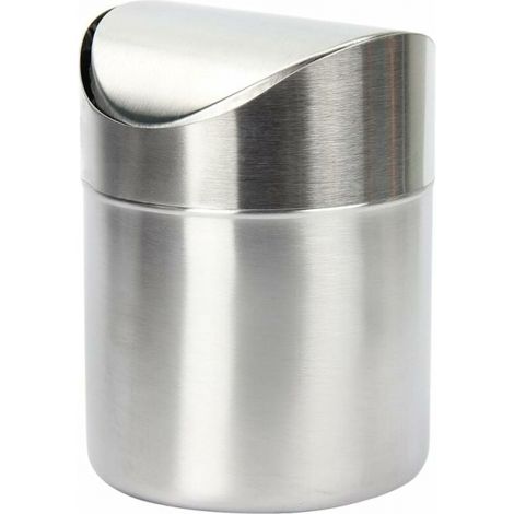 (Silver) Mini Stainless Steel Trash Can with Swing Lid Practical for Office Table Car Bedroom (1/5)