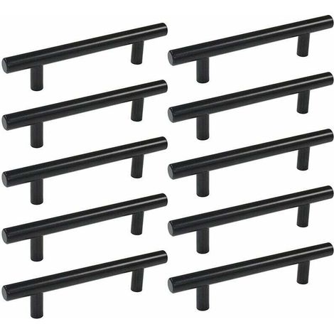 LaBlanc - 10 tiradores de barra para puerta de cocina con tornillos (150 mm), tiradores de acero inoxidable para muebles con espacio entre agujeros de 96 mm, para puertas de armario, color negro