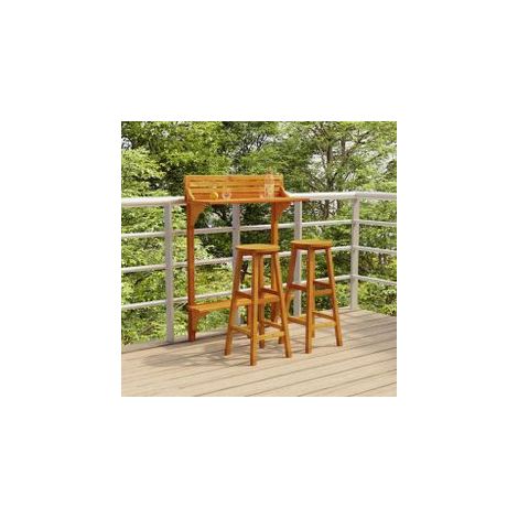Ensemble de bar de balcon 3 pcs Bois d'acacia massif (1/5)