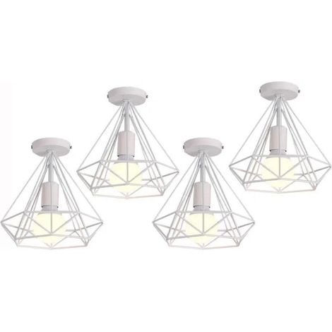 U-Do 4Pcs Plafonnier Luminaire Vintage Lampe Cage en Fer Blanc E27 25cm Ampoule non Inclus (1/4)
