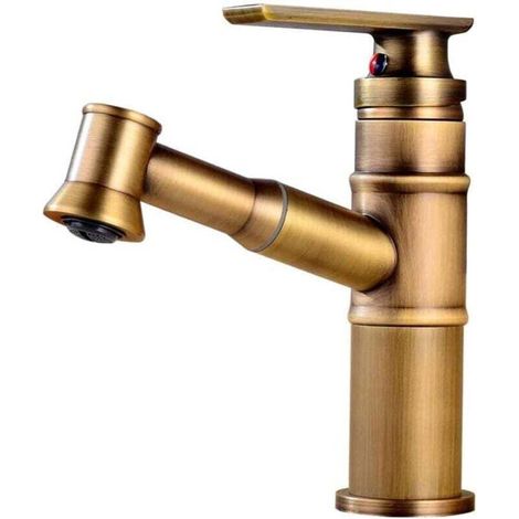 faucet, vintage bathroom faucet pull out, single handle with pull out shower bar, mixer tap, basin faucet, sink faucet, high spout, brass MUMU (1/4)