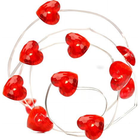 Guirlande lumineuse, 20 LED coeur, 1,5m PVC, fil cuivre flexible, pile AA, minuterie, intérieur mariage fête (1/5)