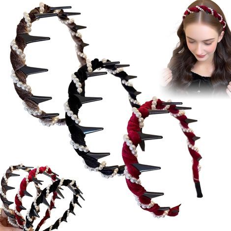 Set di 3 fasce per capelli vintage con perline e teschi per donna, fasce ondulate decorate con denti, accessori per capelli alla moda per donne e ragazze (1/5)