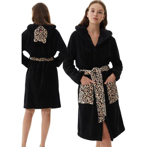 Plüschiger, langer Leoparden-Bademantel für Damen, Größe XL (42), warm, dick und weich – ideal als Geschenk (1/5)