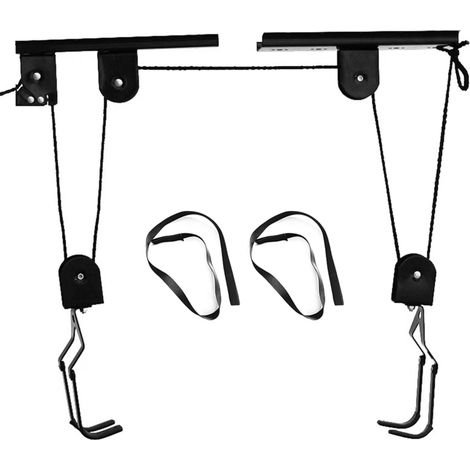 Irovami Système de levage et de poulie pour vélo, avec roulement de 25 kg/50 kg, support de plafond robuste pour vélos avec sangles de suspension pour kayak. (1/5)
