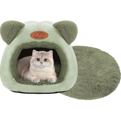 Niche d'intérieur lavable pour chat avec fond antidérapant et tapis amovible, pour chats, lapins, chiens et autres petits animaux (vert) (1/5)