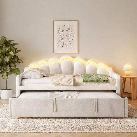 Cadre de lit beige en velours 211 x 186,5 x 82 cm (1/5)