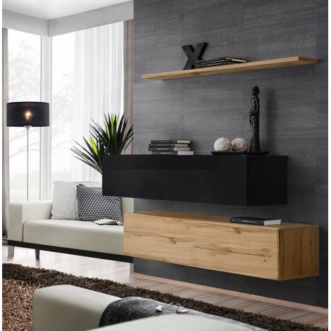 Lot de 2 Bancs Muraux & Étagère "Switch SBII" 130cm Naturel & Noir (1/3)
