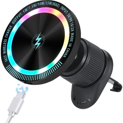 15W Induction Car Charger Phone Holder  15W Fast Charging, Powerful N52 Magnets, Metal Hook, 360° Rotation, Compatible for 12-17 (1/5)