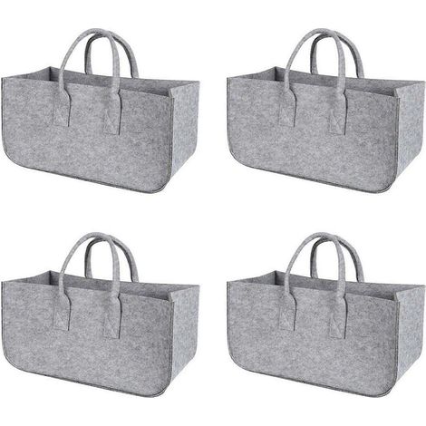 4X Sac de rangement élégant et décoratif pour journaux, pique-nique, vêtements, bois de chauffage, courses et voyages, en feutre gris clair (1/3)