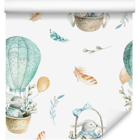 Papel pintado de animales y globos para salón y dormitorio, 50x1000 cm. (1/5)