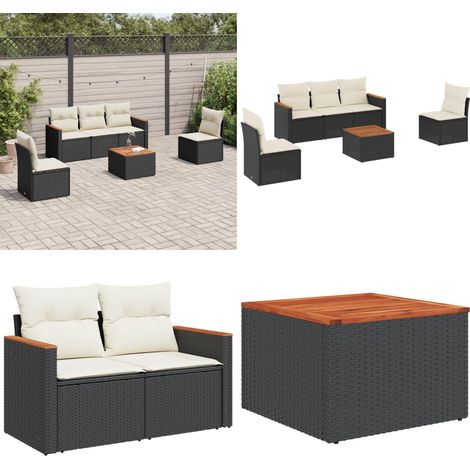 Salon de jardin 6 pcs avec coussins noir résine tressée - Ensemble Salon De Jardin - Mobilier De Jardin - Canapé Extérieur - Table De Jardin - Chaise Lounge - Home & Living (1/5)