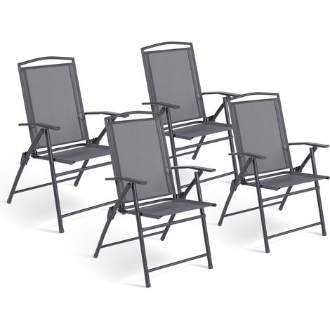 Set di 4 sedie da giardino pieghevoli ALGHERO in metallo e textilene grigio antracite con braccioli (1/5)
