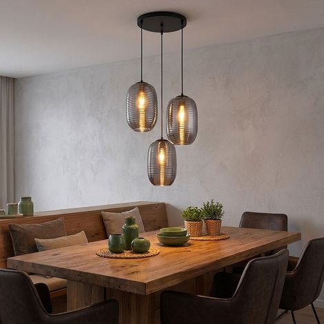 LED Hängeleuchte Pendelleuchte Esszimmerlampe 3-flammig Grau Metall Glas D 47 cm (1/5)