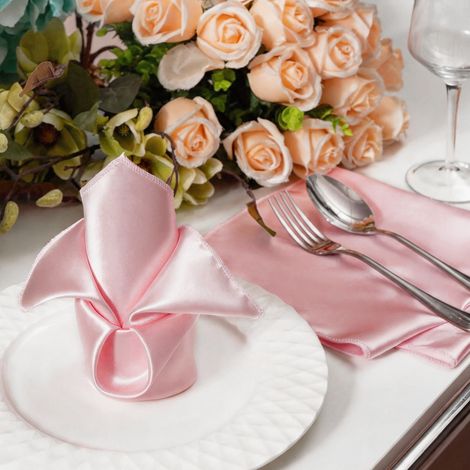 Satz von 20 Satin-Tischservietten 43x43 cm - Luxuriöse Dekoration für Hochzeit und Hotel, Farbe Aprikosenrosa-lsw