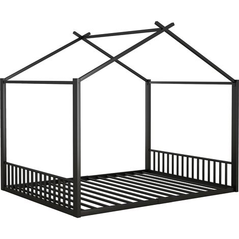 Kinderbett 140 x 200 cm aus schwarzem Metall mit Hausrahmen MODENUIT (1/5)