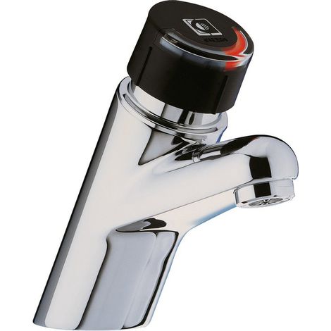 Presto – Mitigeur de lavabo temporisé 6 l/mn – Bouton poussoir noir – Brise-jet inviolable – Système anti-blocage – Corps laiton nickel-chrome - 4000S (1/6)
