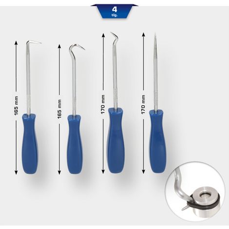 Kstools – Jeu de crochets à aiguilles 4 pièces – Longueur 687 mm – Pour extraction de joints toriques – Efficace en atelier - BT542020