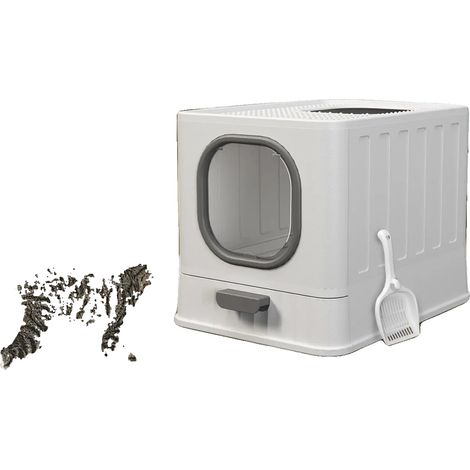 Bac à litière pour chat, design fermé, facile à nettoyer, GRIS (1/2)